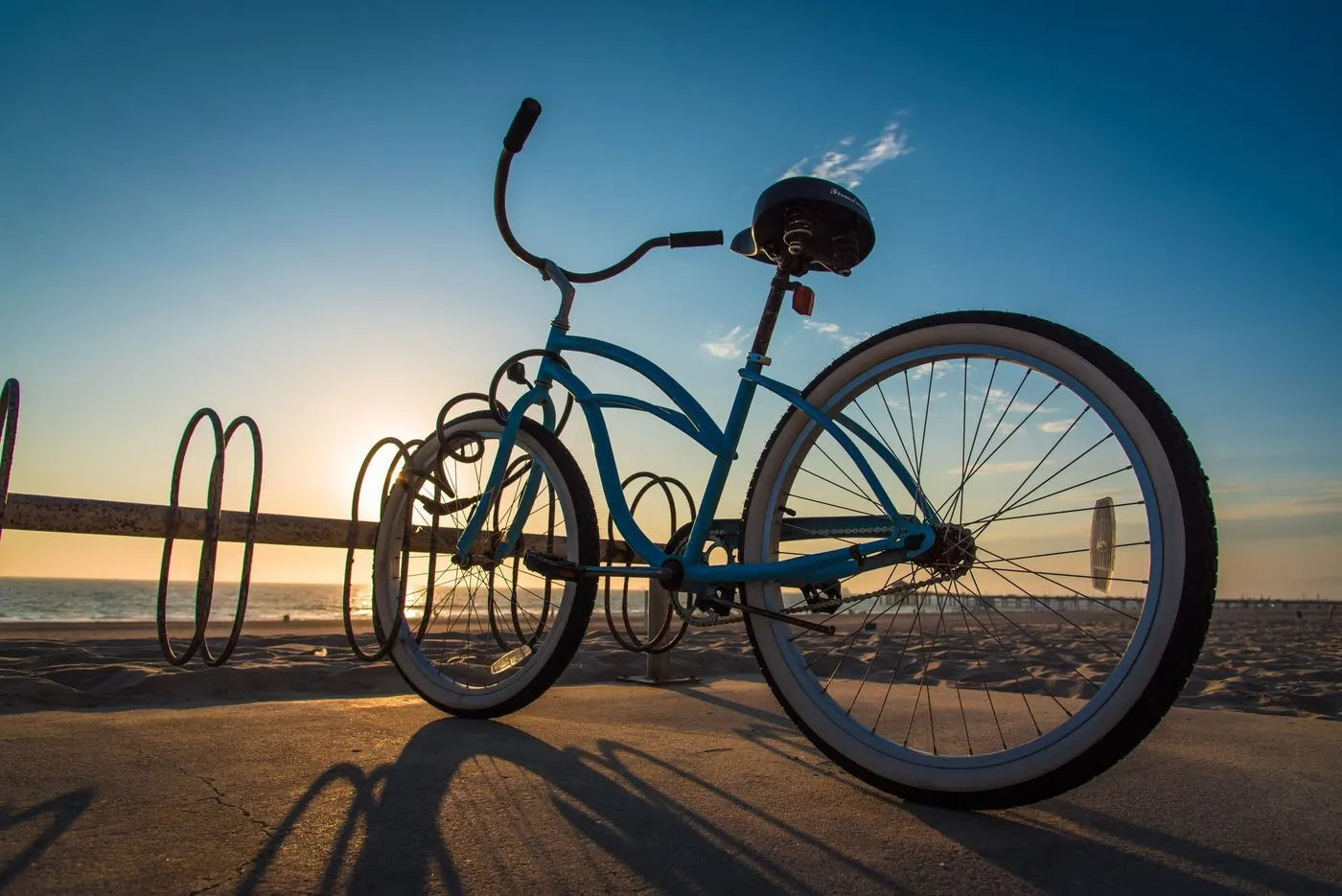 A vintage bicycle at Hermosa Beach at sunset