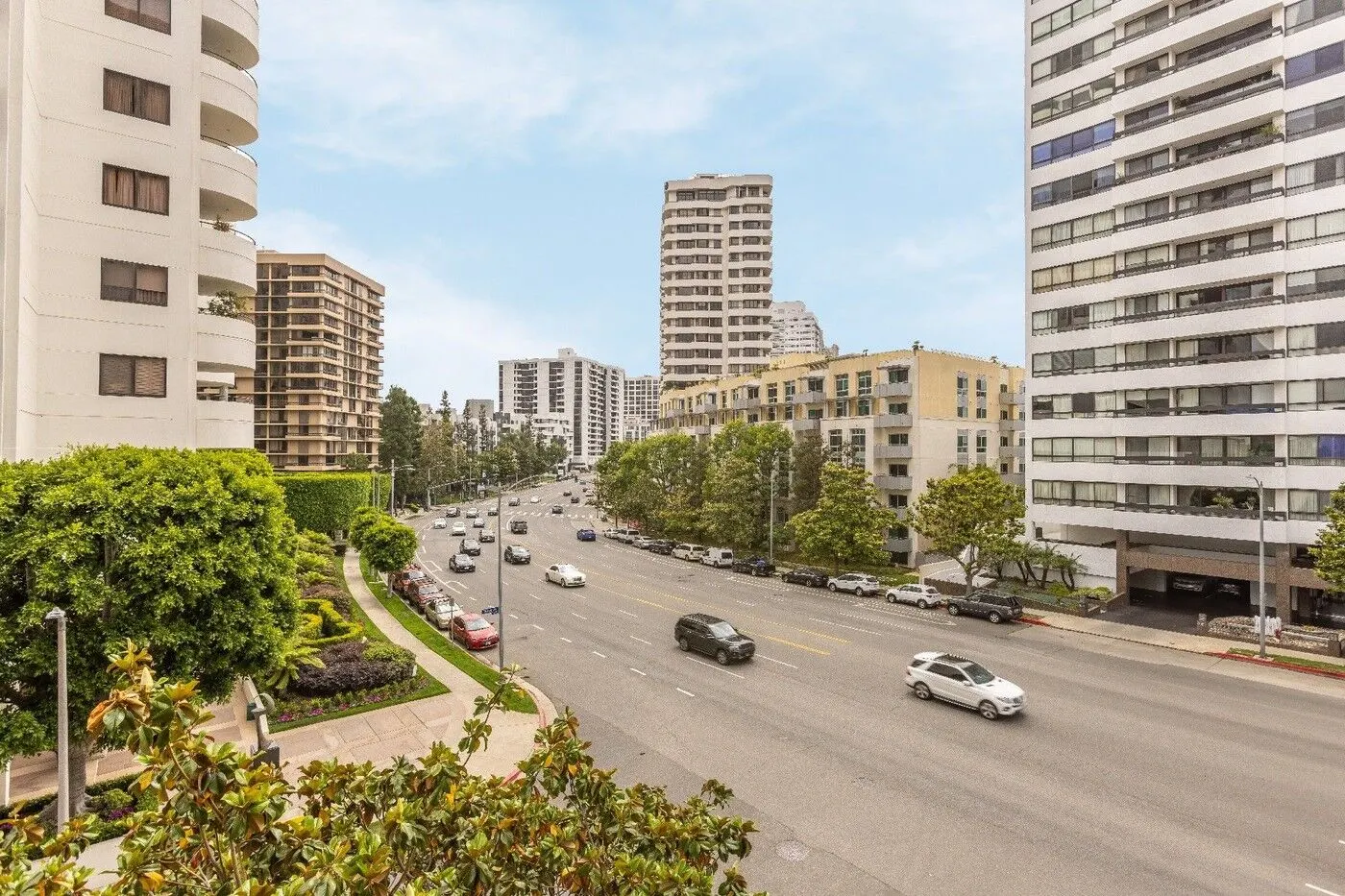 Balcony view down the Wilshire Corridor towers from 10550 Wilshire Boulevard